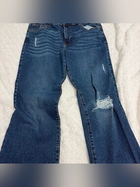 No Boundaries Dark Blue Straight Leg Distressed Jeans